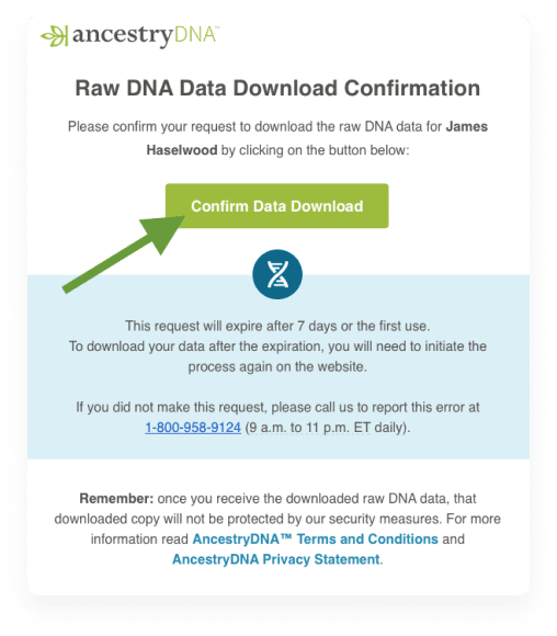 raw DNA data download confirmation screen